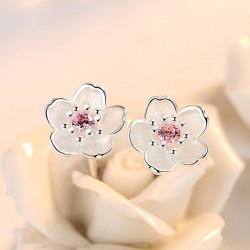 Cherry blossom with pink zirconia - stud earrings - 925 sterling silverEarrings