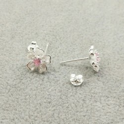 Cherry blossom with pink zirconia - stud earrings - 925 sterling silverEarrings
