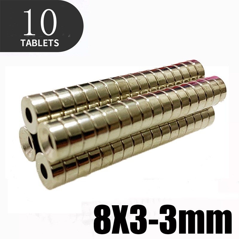 N35 - neodymium magnet - strong disc - 8mm * 3mm - with 3mm hole - 10 piecesN35