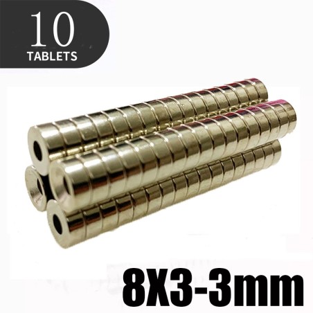 N35 - neodymium magnet - strong disc - 8mm * 3mm - with 3mm hole - 10 piecesN35
