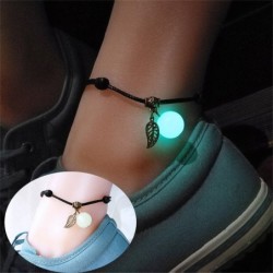 Rope anklet - luminous glass bead - metal leafAnklets