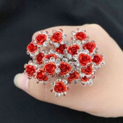 Silver hair pins - red rose / crystals - 20 piecesHair clips