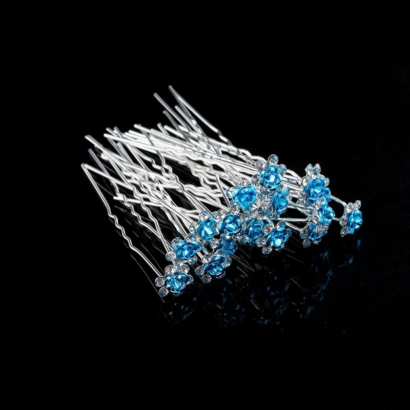 Silver hair pins - colorful roses / crystals - 20 piecesHair clips