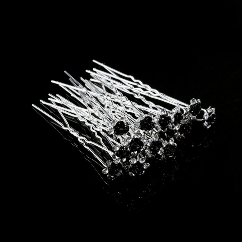 Silver hair pins - colorful roses / crystals - 20 piecesHair clips
