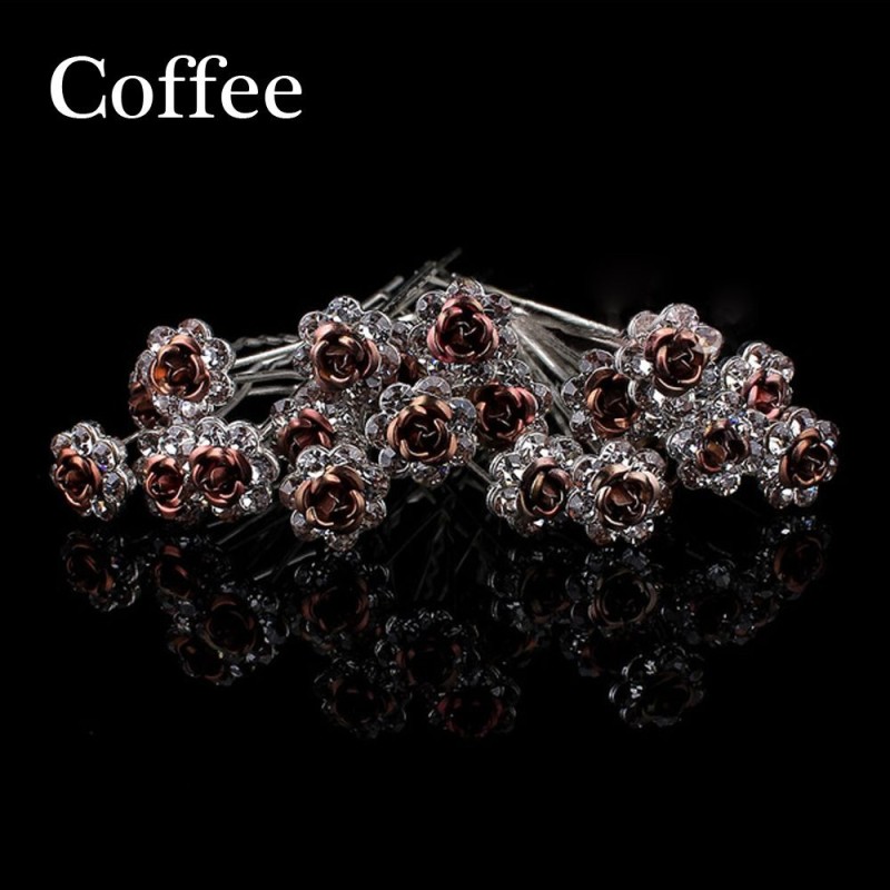 Silver hair pins - colorful roses / crystals - 20 piecesHair clips