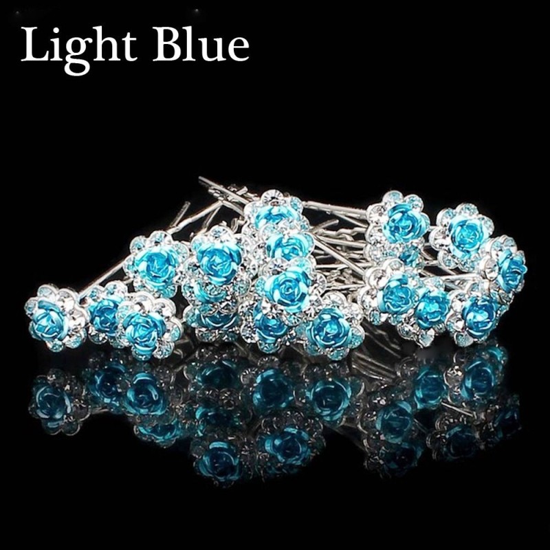 Silver hair pins - colorful roses / crystals - 20 piecesHair clips