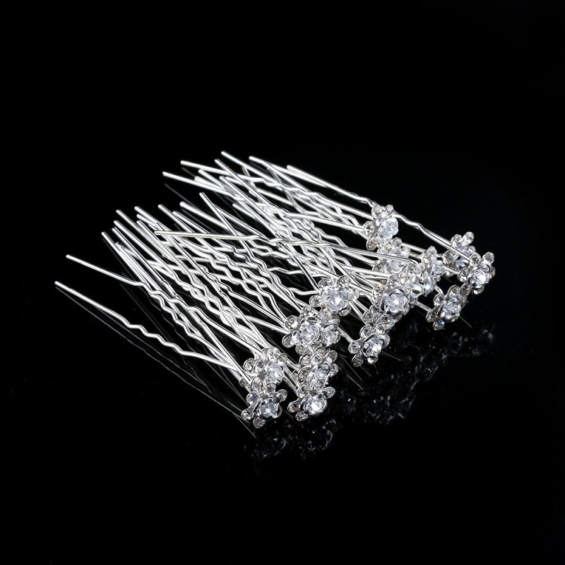 Silver hair pins - colorful roses / crystals - 20 piecesHair clips