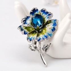 Enamel blue flower with crystals - silver broochBrooches