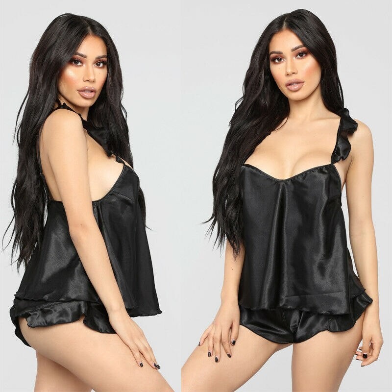 Sexy satin pyjama - shorts - sleeveless top - setLingerie