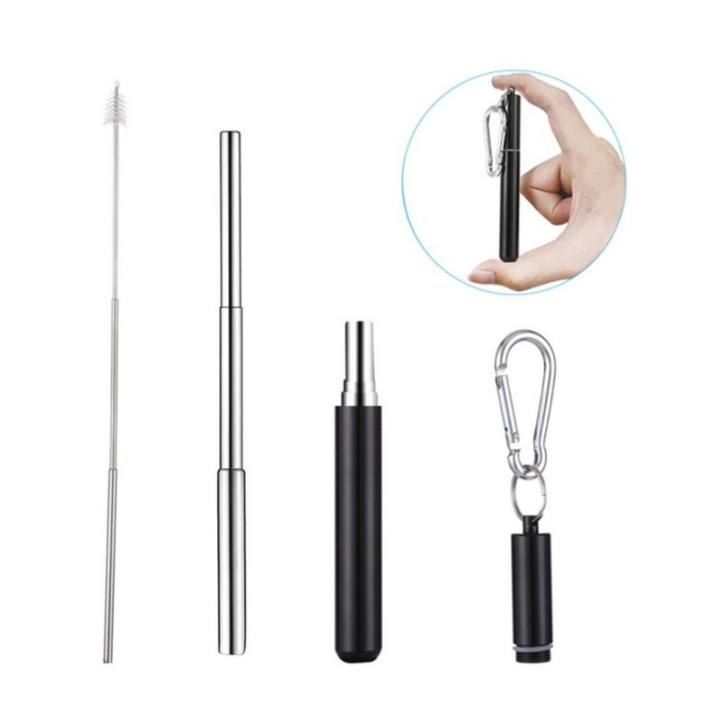 Stainless steel straw - with keychain / case / cleaning brush - collapsible - reusableBar supply