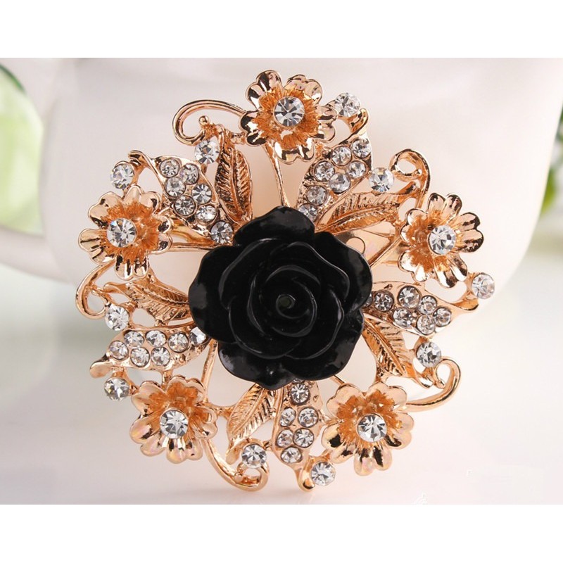 Resin rose flower with crystals - pin broochBrooches