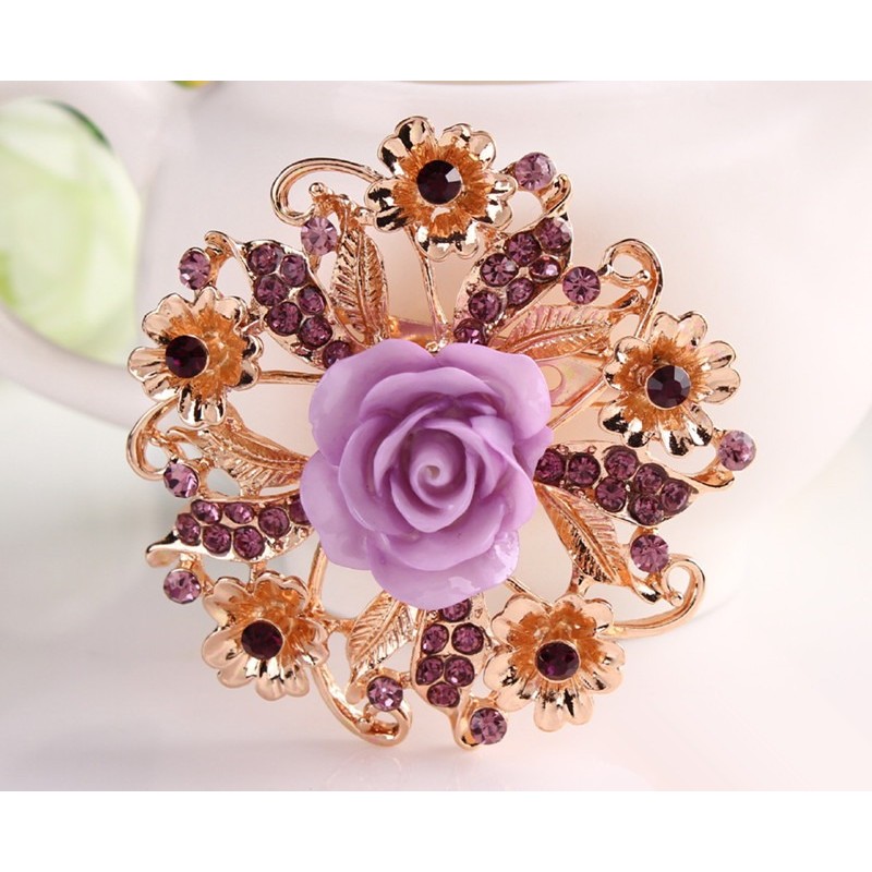Resin rose flower with crystals - pin broochBrooches