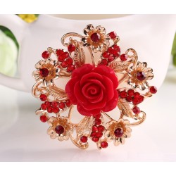 Resin rose flower with crystals - pin broochBrooches