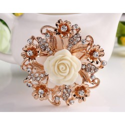 Resin rose flower with crystals - pin broochBrooches