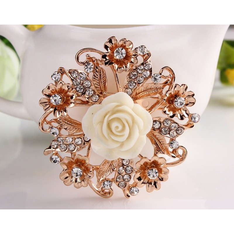 Resin rose flower with crystals - pin broochBrooches