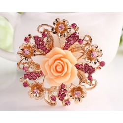 Resin rose flower with crystals - pin broochBrooches