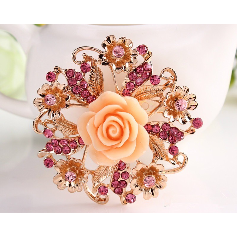 Resin rose flower with crystals - pin broochBrooches