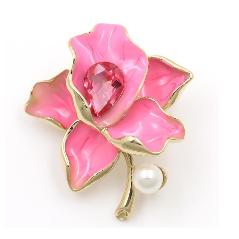 Flower with crystal / pearl - golden broochBrooches