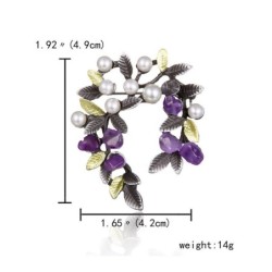 Purple tree leaf with pearls - pin broochBrooches