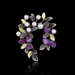 Purple tree leaf with pearls - pin broochBrooches