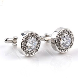 Round crystal silver cufflinksCufflinks