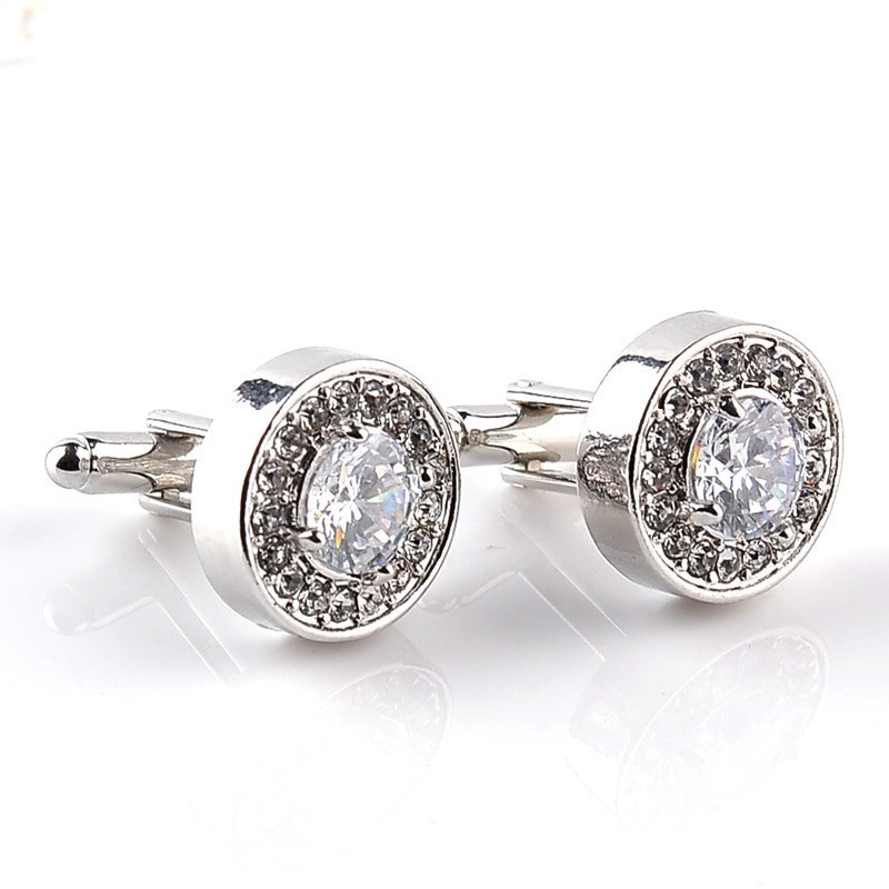Round crystal silver cufflinksCufflinks