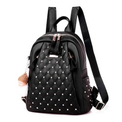 Leather backpack - with decorative studs - large capacityBackpacks