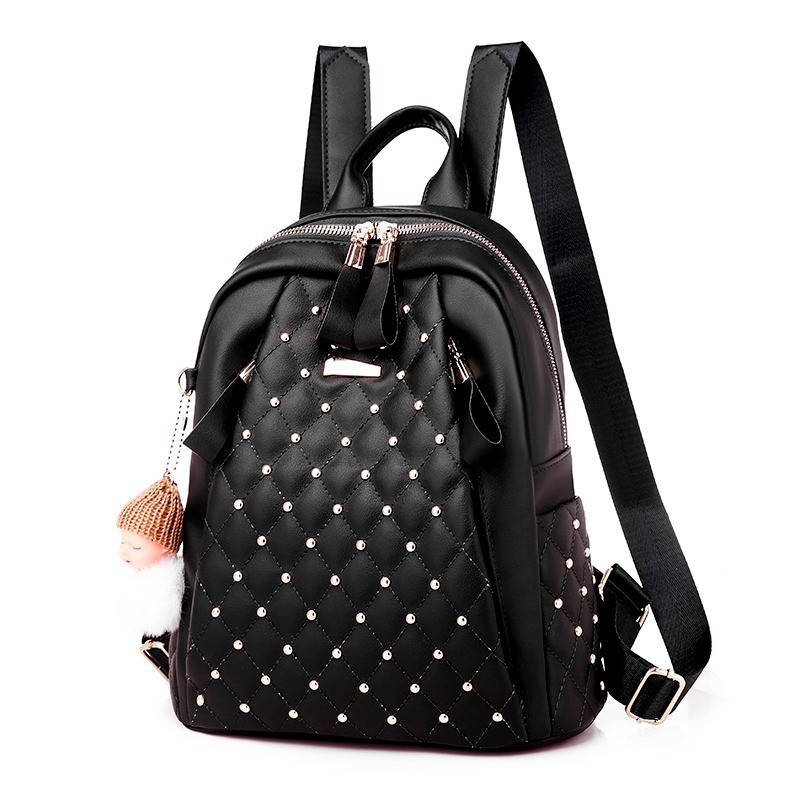 Leather backpack - with decorative studs - large capacityBackpacks