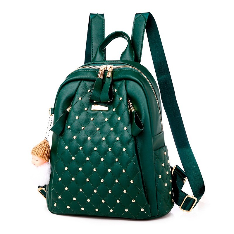 Leather backpack - with decorative studs - large capacityBackpacks