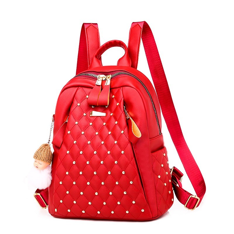 Leather backpack - with decorative studs - large capacityBackpacks