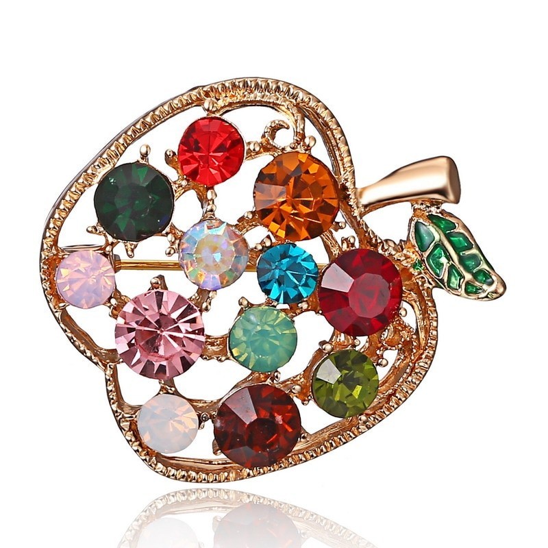 Apple shaped brooch with crystalsBrooches