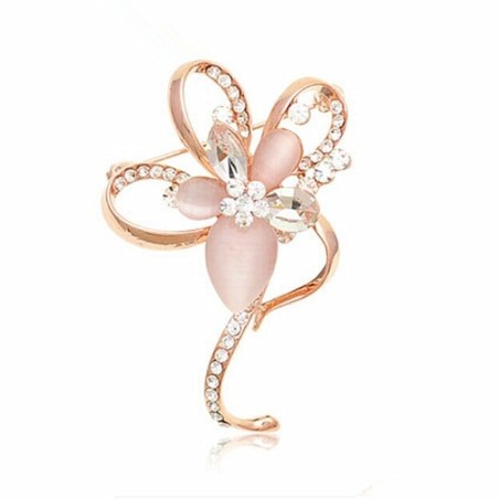 Pink opal flower with crystals - elegant broochBrooches