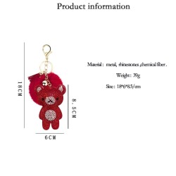 Crystal teddy bear with fur pom pom - keychainKeyrings