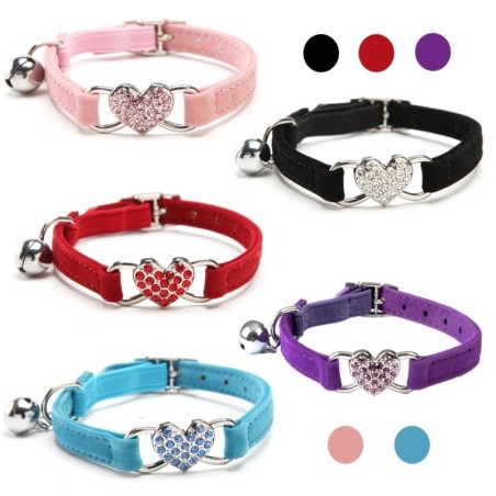 Dog / cat collar - adjustable - with crystal heart / bellCollar & Leads