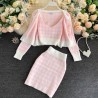 Knitted plaid set - skirt - vest - cardiganDresses