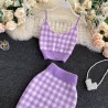 Knitted plaid set - skirt - vest - cardiganDresses