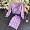 Knitted plaid set - skirt - vest - cardiganDresses
