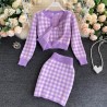 Knitted plaid set - skirt - vest - cardiganDresses