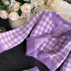 Knitted plaid set - skirt - vest - cardiganDresses