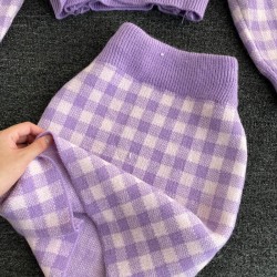 Knitted plaid set - skirt - vest - cardiganDresses