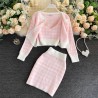 Knitted plaid set - skirt - vest - cardiganDresses