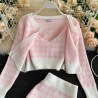 Knitted plaid set - skirt - vest - cardiganDresses