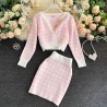 Knitted plaid set - skirt - vest - cardiganDresses