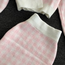 Knitted plaid set - skirt - vest - cardiganDresses