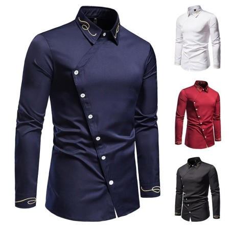 Asymmetrical long sleeve shirt - decorative golden embroideryT-shirts