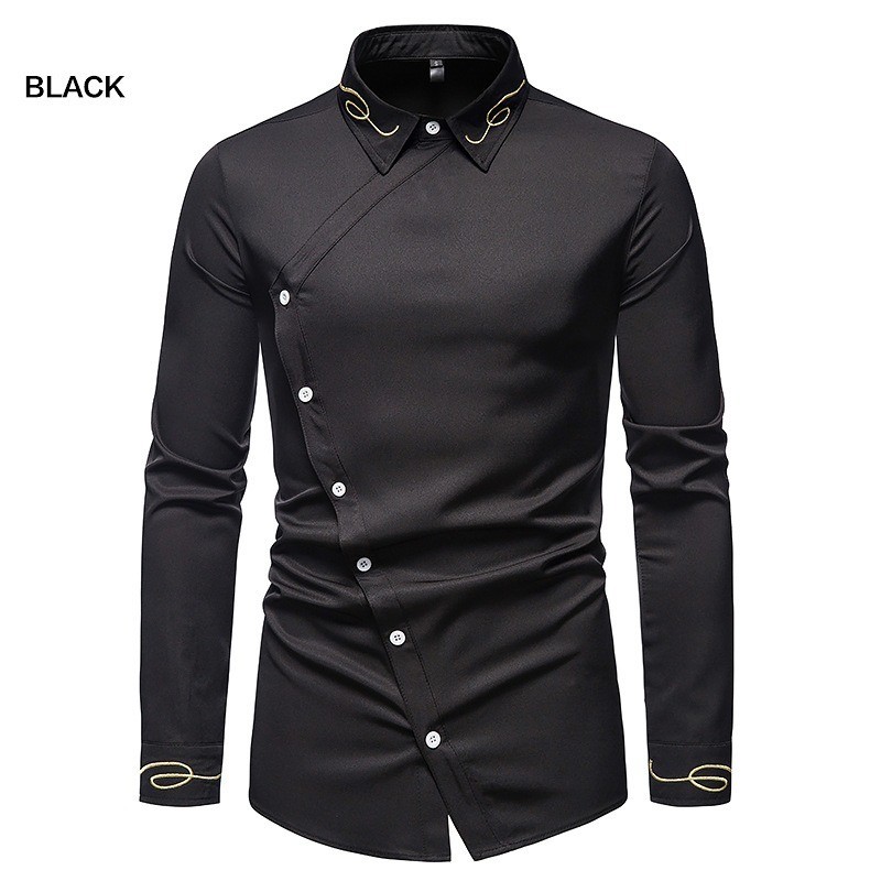 Asymmetrical long sleeve shirt - decorative golden embroideryT-shirts