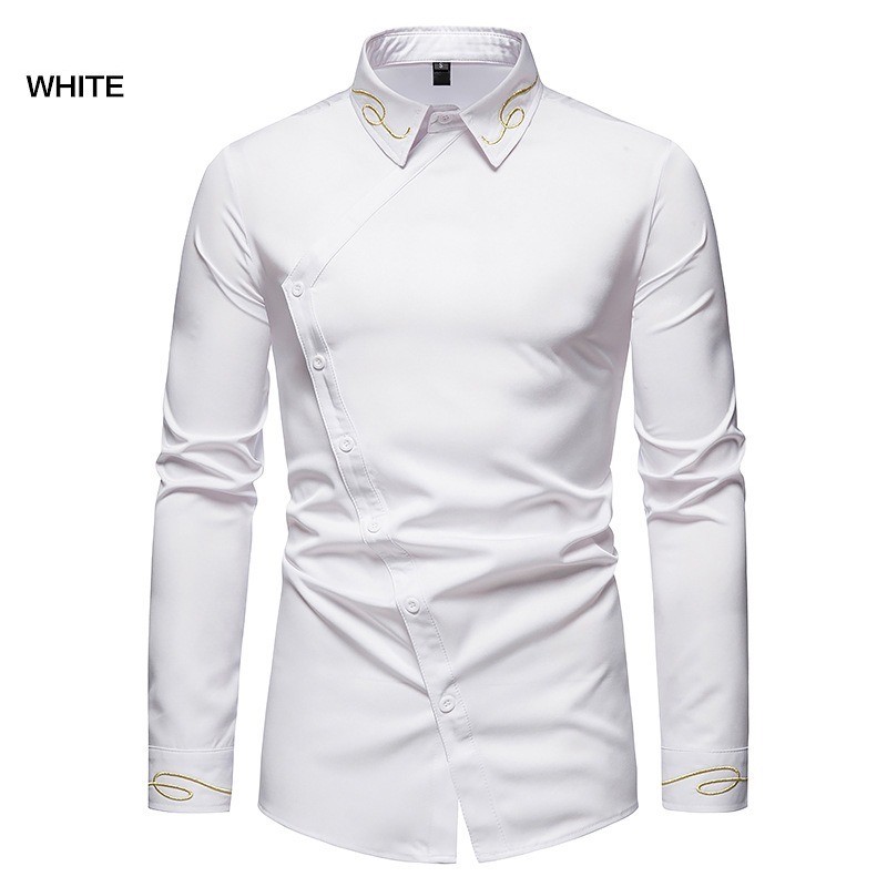 Asymmetrical long sleeve shirt - decorative golden embroideryT-shirts