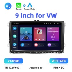 Car radio - 2 Din - 9 inch - Android 10 - 2GB - 32GB - Bluetooth - GPS - carplay - for Volkswagen Golf 5 6 PassatDin 2