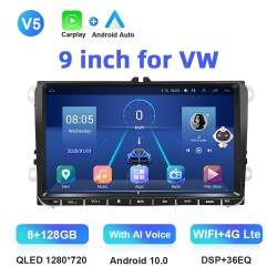 Car radio - 2 Din - 9 inch - Android 10 - 8GB - 128GB - Bluetooth - GPS - carplay - for Volkswagen Golf 5 6 PassatDin 2