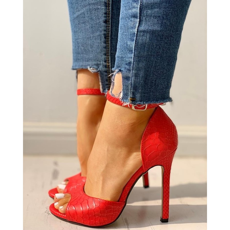 Sexy high heel sandals - ankle strap - snakeskin patternSandals